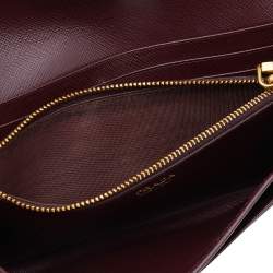 Pre Owned Prada Burgundy Velvet And Leather Flap Chain Wallet