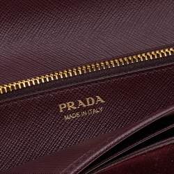 Pre Owned Prada Burgundy Velvet And Leather Flap Chain Wallet
