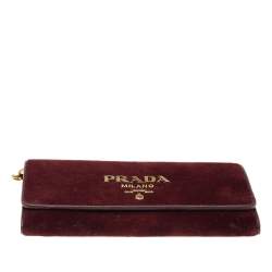 Pre Owned Prada Burgundy Velvet And Leather Flap Chain Wallet
