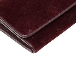 Pre Owned Prada Burgundy Velvet And Leather Flap Chain Wallet