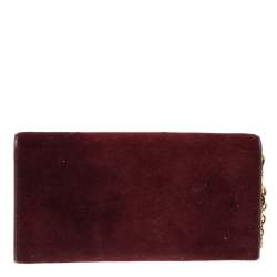 Pre Owned Prada Burgundy Velvet And Leather Flap Chain Wallet