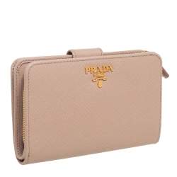 Pre Owned Prada Beige Leather Saffiano Metal Level Wallet
