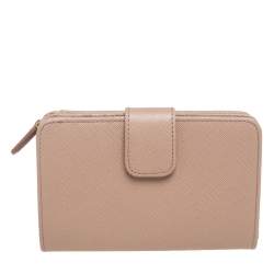 Pre Owned Prada Beige Leather Saffiano Metal Level Wallet