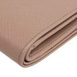 Pre Owned Prada Beige Leather Saffiano Metal Level Wallet