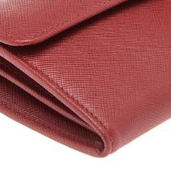 Pre Owned Prada Red Saffiano Tuc Leather Pushlock Continental Flap Wallet