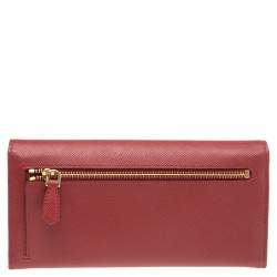Pre Owned Prada Red Saffiano Tuc Leather Pushlock Continental Flap Wallet