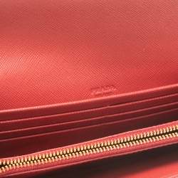 Pre Owned Prada Red Saffiano Tuc Leather Pushlock Continental Flap Wallet