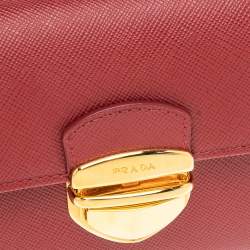 Pre Owned Prada Red Saffiano Tuc Leather Pushlock Continental Flap Wallet