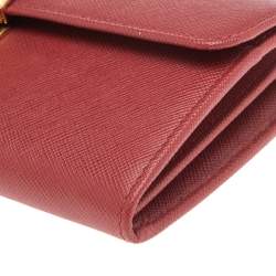 Pre Owned Prada Red Saffiano Tuc Leather Pushlock Continental Flap Wallet