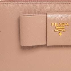 Pre Owned Prada Beige Saffiano Leather Bow Zip Around Wallet