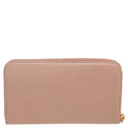 Pre Owned Prada Beige Saffiano Leather Bow Zip Around Wallet