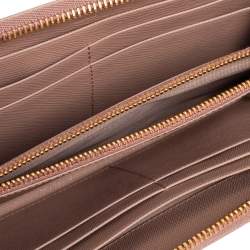 Pre Owned Prada Beige Saffiano Leather Bow Zip Around Wallet