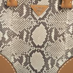 Pre Owned Prada Beige Python And Leather Double Zip Tote