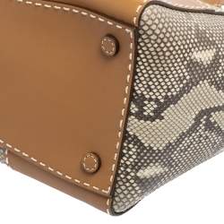 Pre Owned Prada Beige Python And Leather Double Zip Tote