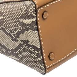 Pre Owned Prada Beige Python And Leather Double Zip Tote