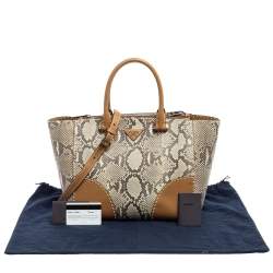 Pre Owned Prada Beige Python And Leather Double Zip Tote