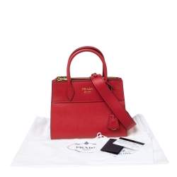 Pre Owned Prada Red Saffiano And City Leather Paradigme Tote