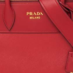 Pre Owned Prada Red Saffiano And City Leather Paradigme Tote