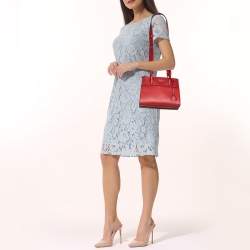 Pre Owned Prada Red Saffiano And City Leather Paradigme Tote