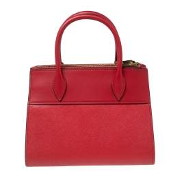 Pre Owned Prada Red Saffiano And City Leather Paradigme Tote