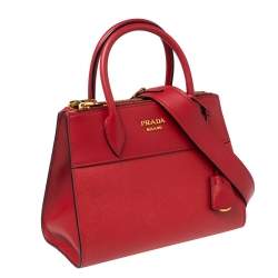 Pre Owned Prada Red Saffiano And City Leather Paradigme Tote