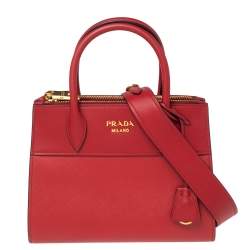 Pre Owned Prada Red Saffiano And City Leather Paradigme Tote