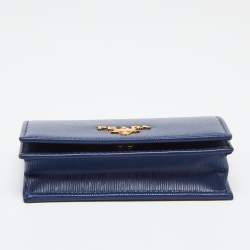 Pre Owned Prada Blue Vitello Move Leather Card Case