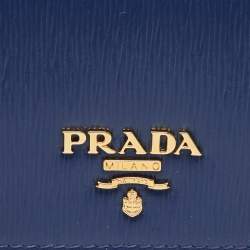 Pre Owned Prada Blue Vitello Move Leather Card Case