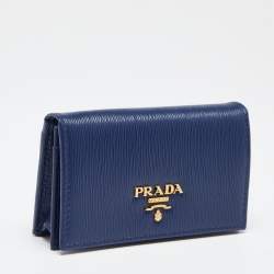 Pre Owned Prada Blue Vitello Move Leather Card Case