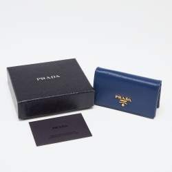Pre Owned Prada Blue Vitello Move Leather Card Case
