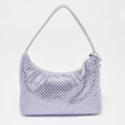 Pre Owned Prada Lavender Satin Crystal Embellished Re-Edition 2000 Baguette