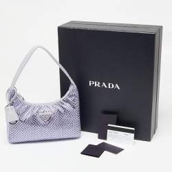 Pre Owned Prada Lavender Satin Crystal Embellished Re-Edition 2000 Baguette