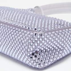Pre Owned Prada Lavender Satin Crystal Embellished Re-Edition 2000 Baguette