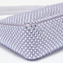 Pre Owned Prada Lavender Satin Crystal Embellished Re-Edition 2000 Baguette