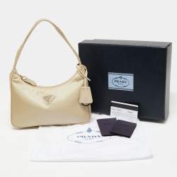 Pre Owned Prada Beige Tessuto Nylon Re-Edition 2000 Baguette Bag