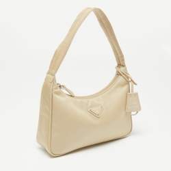 Pre Owned Prada Beige Tessuto Nylon Re-Edition 2000 Baguette Bag