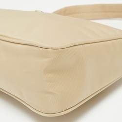 Pre Owned Prada Beige Tessuto Nylon Re-Edition 2000 Baguette Bag