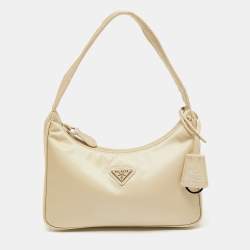 Pre Owned Prada Beige Tessuto Nylon Re-Edition 2000 Baguette Bag
