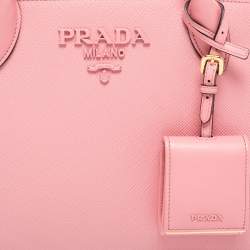 Pre Owned Prada Pink Saffiano Cuir Leather Small Monochrome Tote