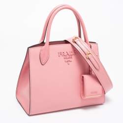 Pre Owned Prada Pink Saffiano Cuir Leather Small Monochrome Tote