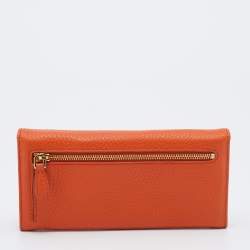 Pre Owned Prada Orange Vitello Daino Leather Flap Continental Wallet