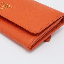 Pre Owned Prada Orange Vitello Daino Leather Flap Continental Wallet
