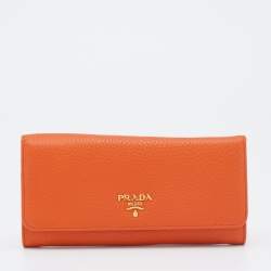 Pre Owned Prada Orange Vitello Daino Leather Flap Continental Wallet