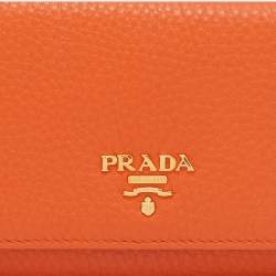 Pre Owned Prada Orange Vitello Daino Leather Flap Continental Wallet