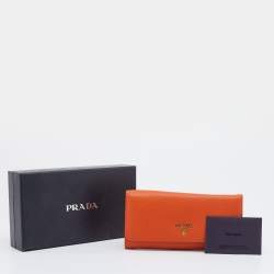 Pre Owned Prada Orange Vitello Daino Leather Flap Continental Wallet