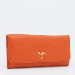 Pre Owned Prada Orange Vitello Daino Leather Flap Continental Wallet