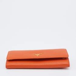 Pre Owned Prada Orange Vitello Daino Leather Flap Continental Wallet