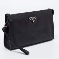 Pre Owned Prada Black Saffiano Lux Leather Wristlet Pouch