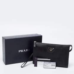 Pre Owned Prada Black Saffiano Lux Leather Wristlet Pouch