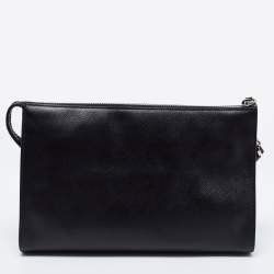 Pre Owned Prada Black Saffiano Lux Leather Wristlet Pouch